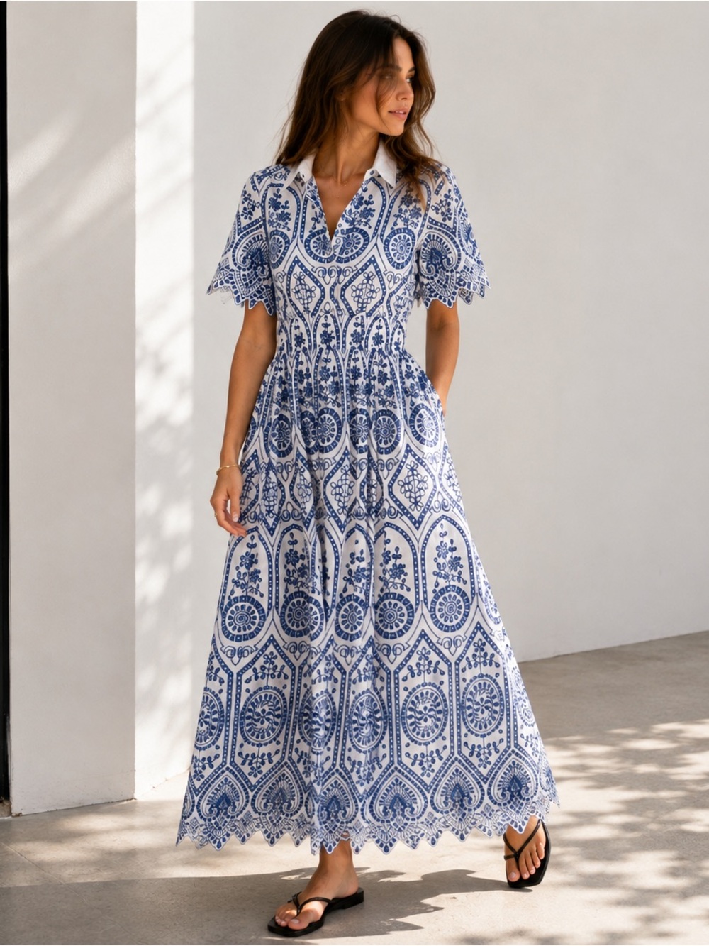 Elie Tahari Eyelet Lace Maxi Dress Navy White XS NWT